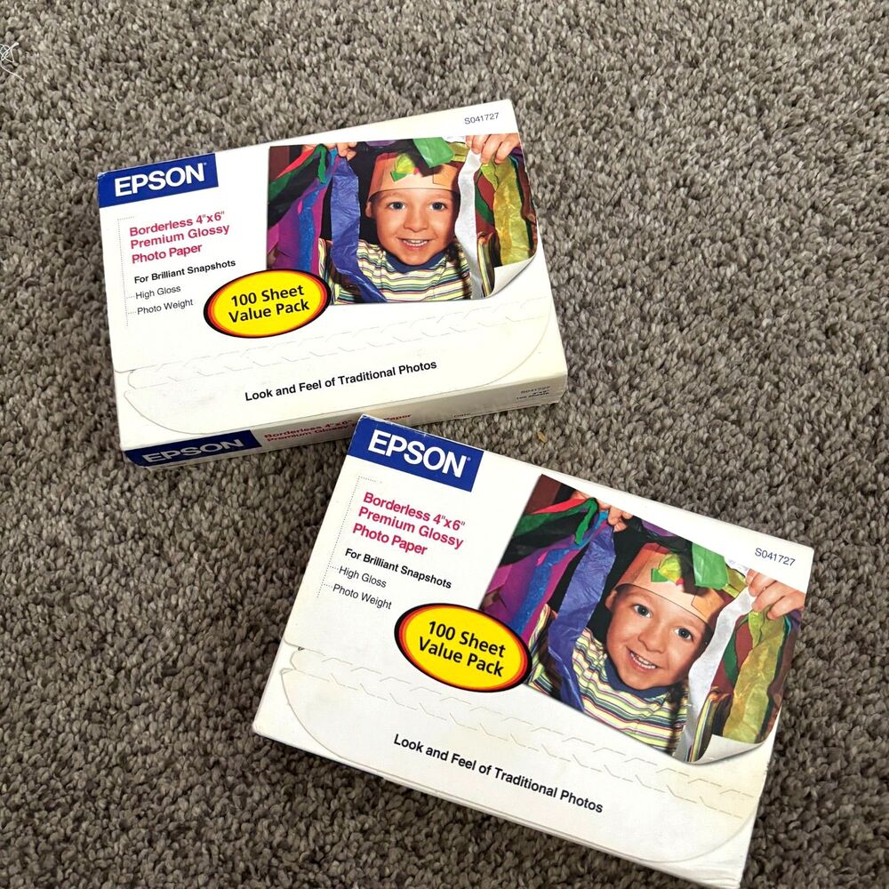 Lot of 2 Epson Premium Glossy Borderless 4x6 Photo Paper 200 Sheets S041727